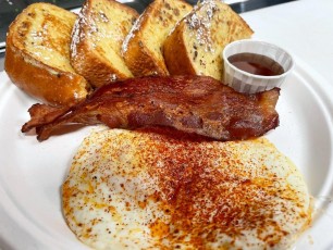 Classic French toast with bacon and eggs